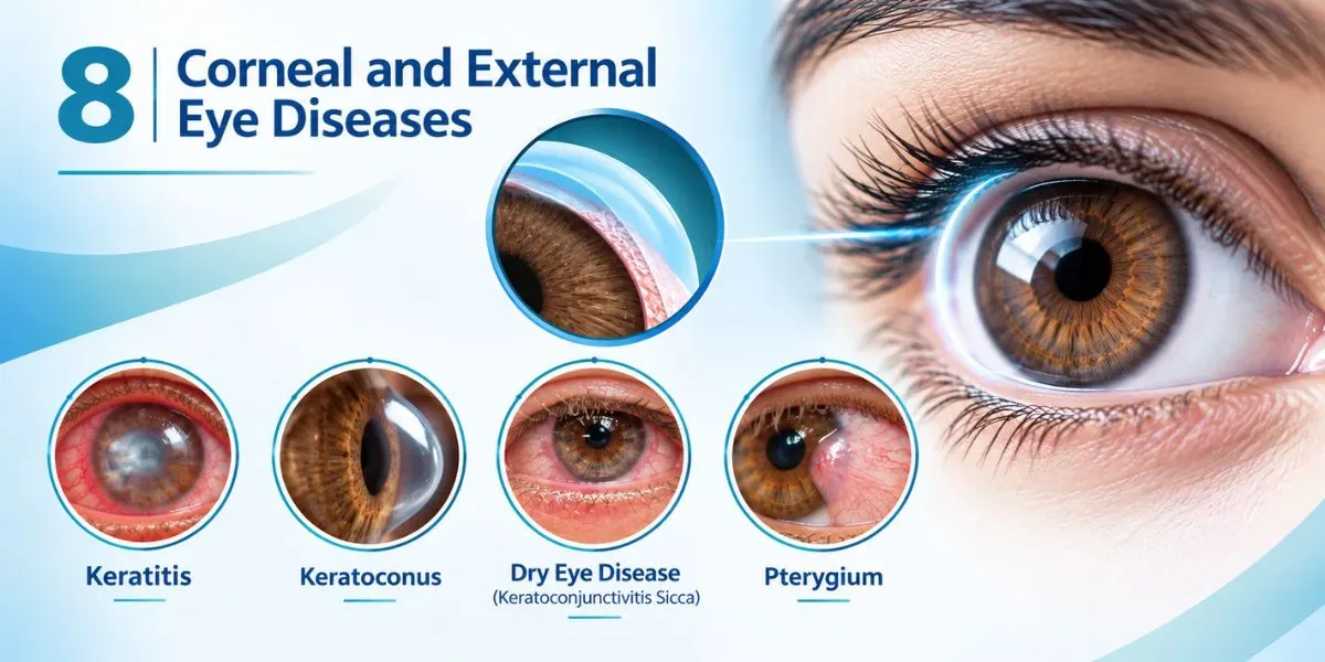 Illustration of the human cornea and its layers