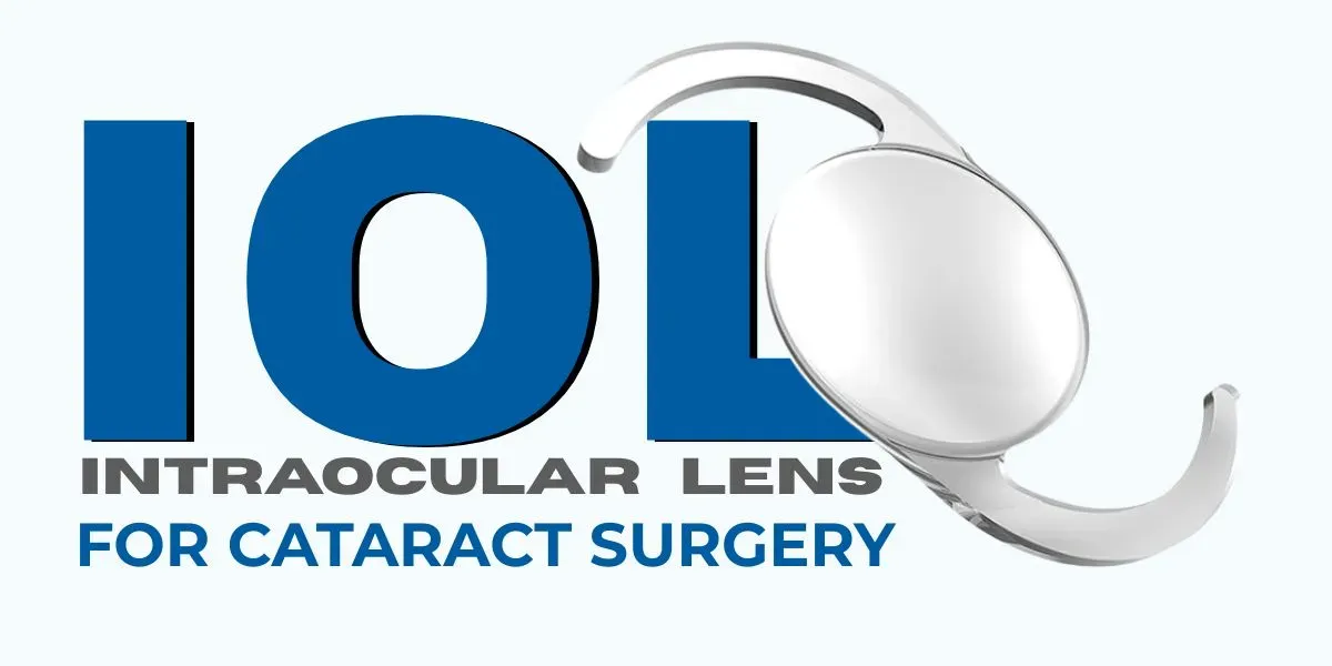 Illustration of an intraocular lens (IOL) used to replace the eye's natural lens during cataract surgery
