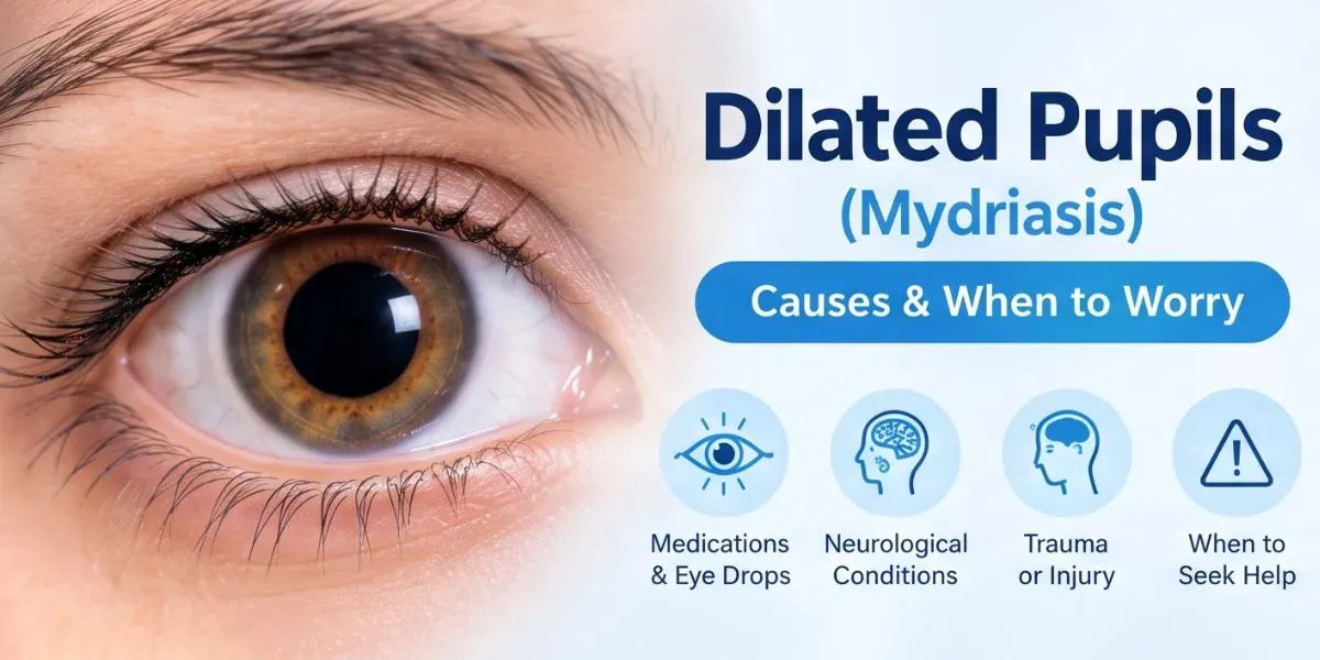 Close-up comparison of a constricted pupil and a dilated pupil