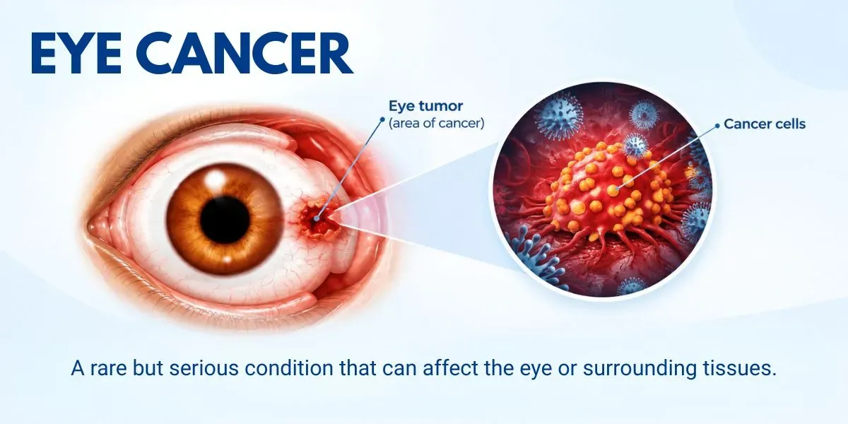 Illustration representing eye cancer and its effect on eye structures