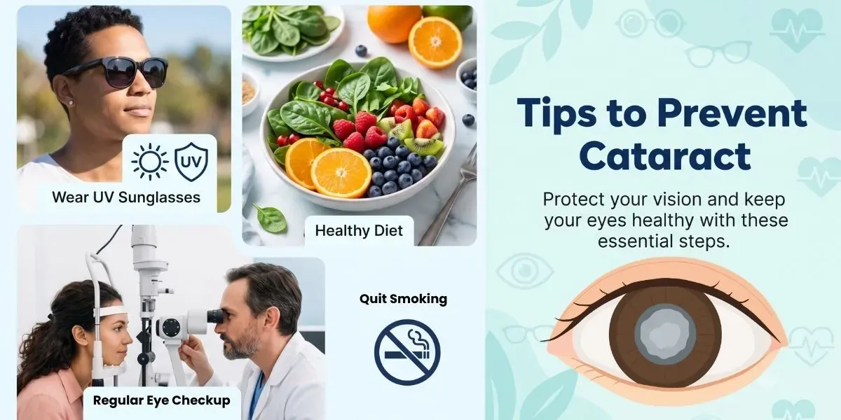 Illustration of an eye affected by cataract, showing a clouded lens