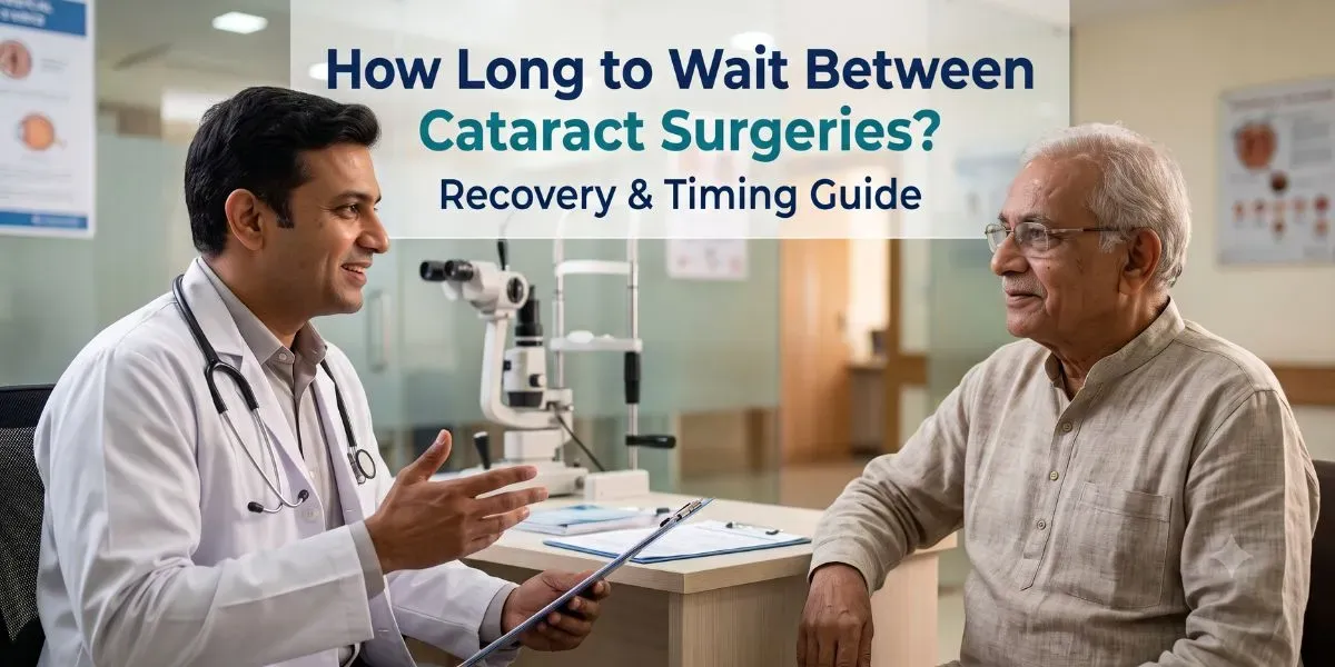 Illustration showing the timing gap between cataract surgeries on each eye