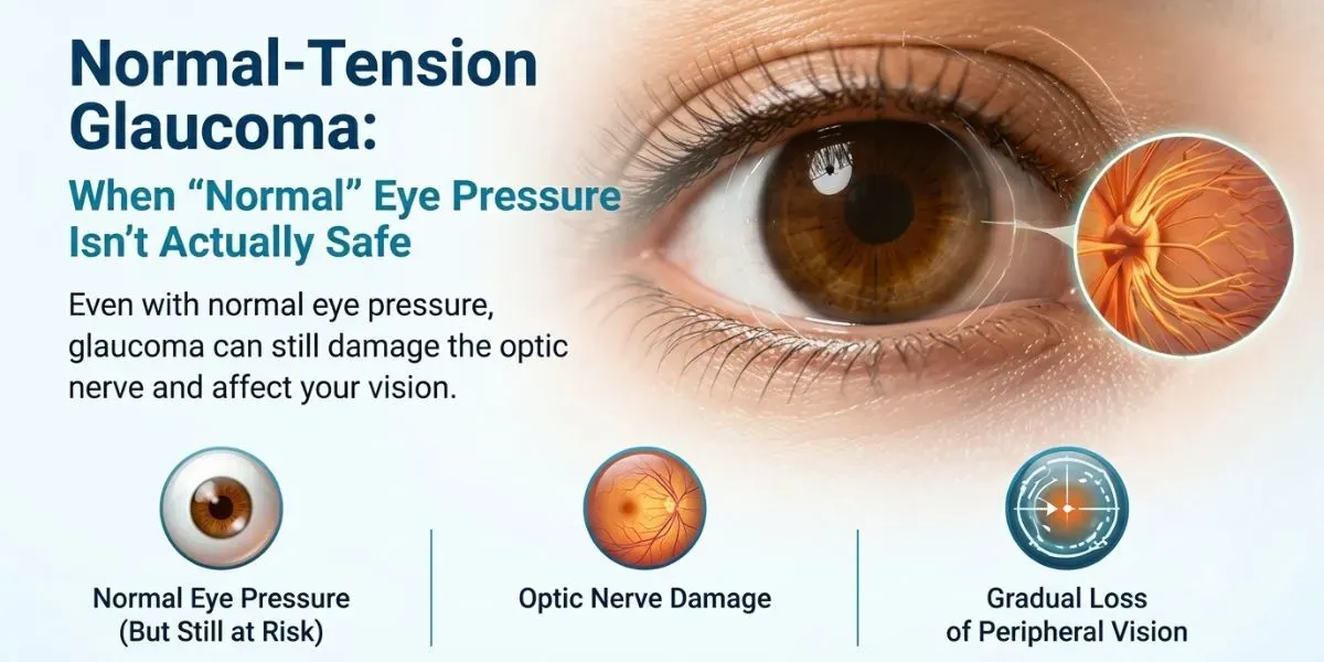 Illustration of the optic nerve showing damage in normal-tension glaucoma despite normal eye pressure