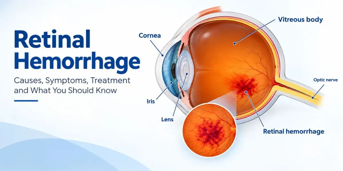 Illustration of a retinal hemorrhage showing bleeding within the retina