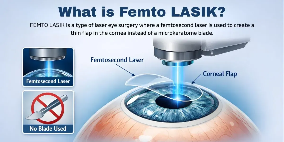 Illustration of Femto (bladeless) LASIK laser eye surgery